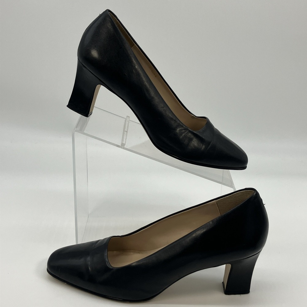 Pesaro Black Leather Slip On Pump Shoes Heels 10M Made In Brazil Classic Office